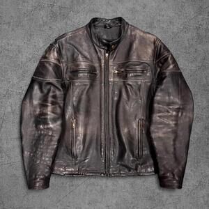 Vintage Faded Moto Biker Leather Jacket